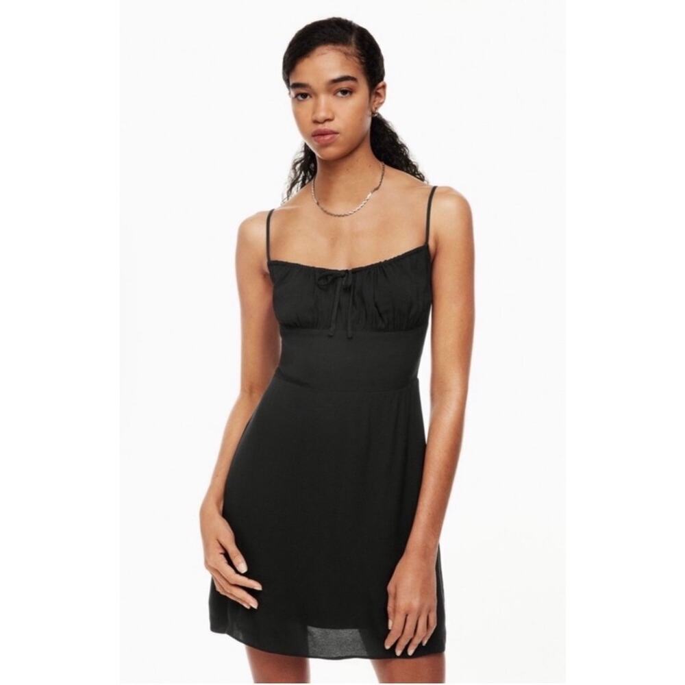 Sun-deh Black Ruched Delilah Mini Dress XS Adjustable Straps Lined LBD Aritzia